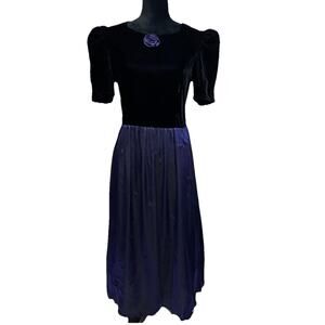 Vintage 80s 90s Black Velvet Purple Satin Dress Medium Prom Whimsigoth Formal